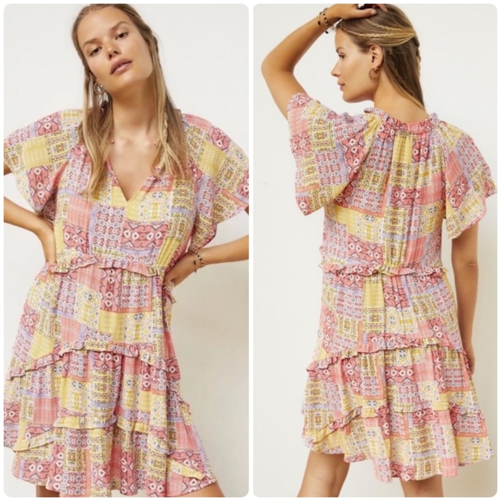 Anthropologie Robin Tired Mini Dress Patchwork Size Small